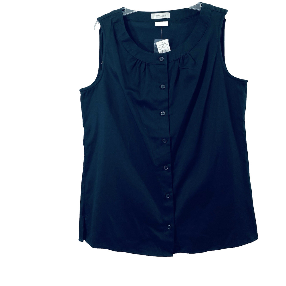 Womens Summer Top Size Small Black Button Up‎ Sleeveless Blouse NWT